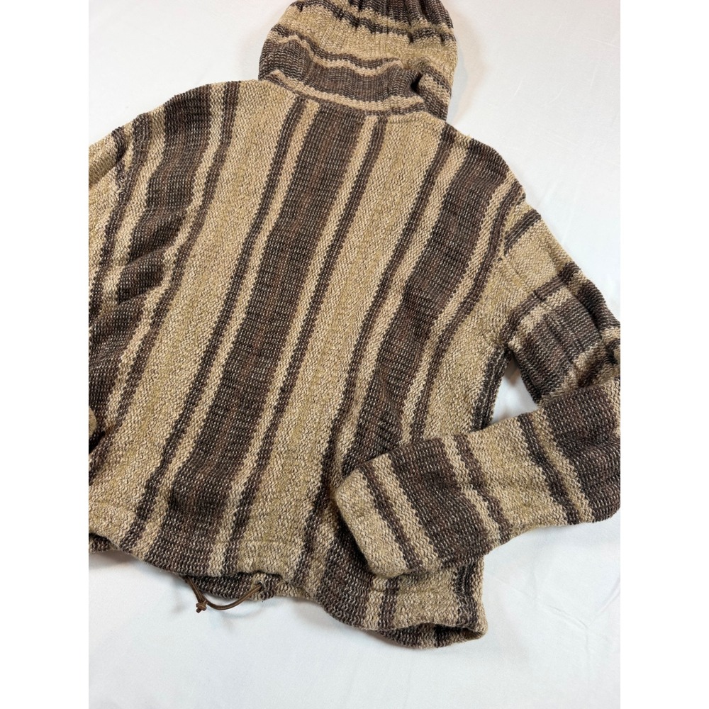 RRL Ralph Lauren Striped Knit Baja Hoodie Brown Linen Cotton Wool Pullover M - Picture 14 of 14